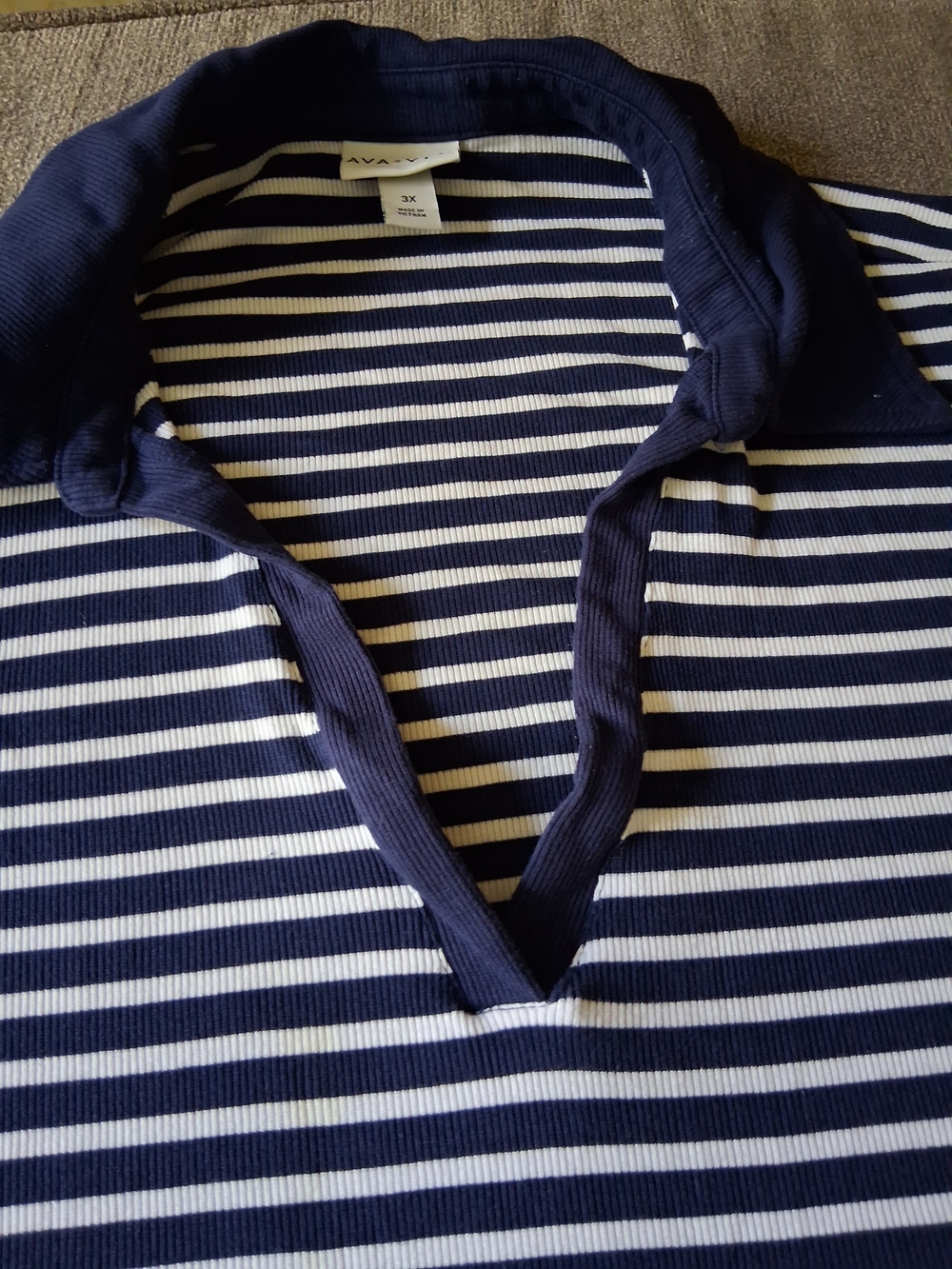 Ava & Viv Navy and White Striped Crewneck Top